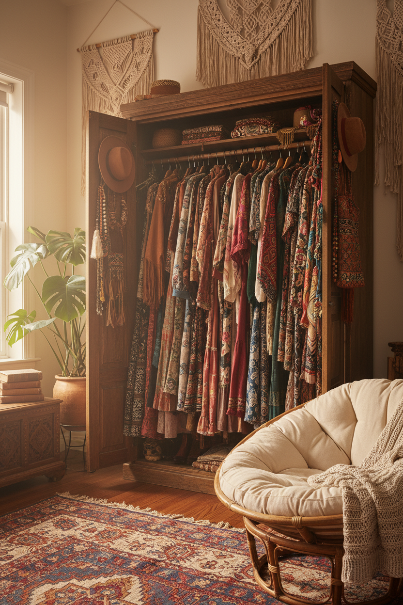 Boho Eclectic Double Door Closet