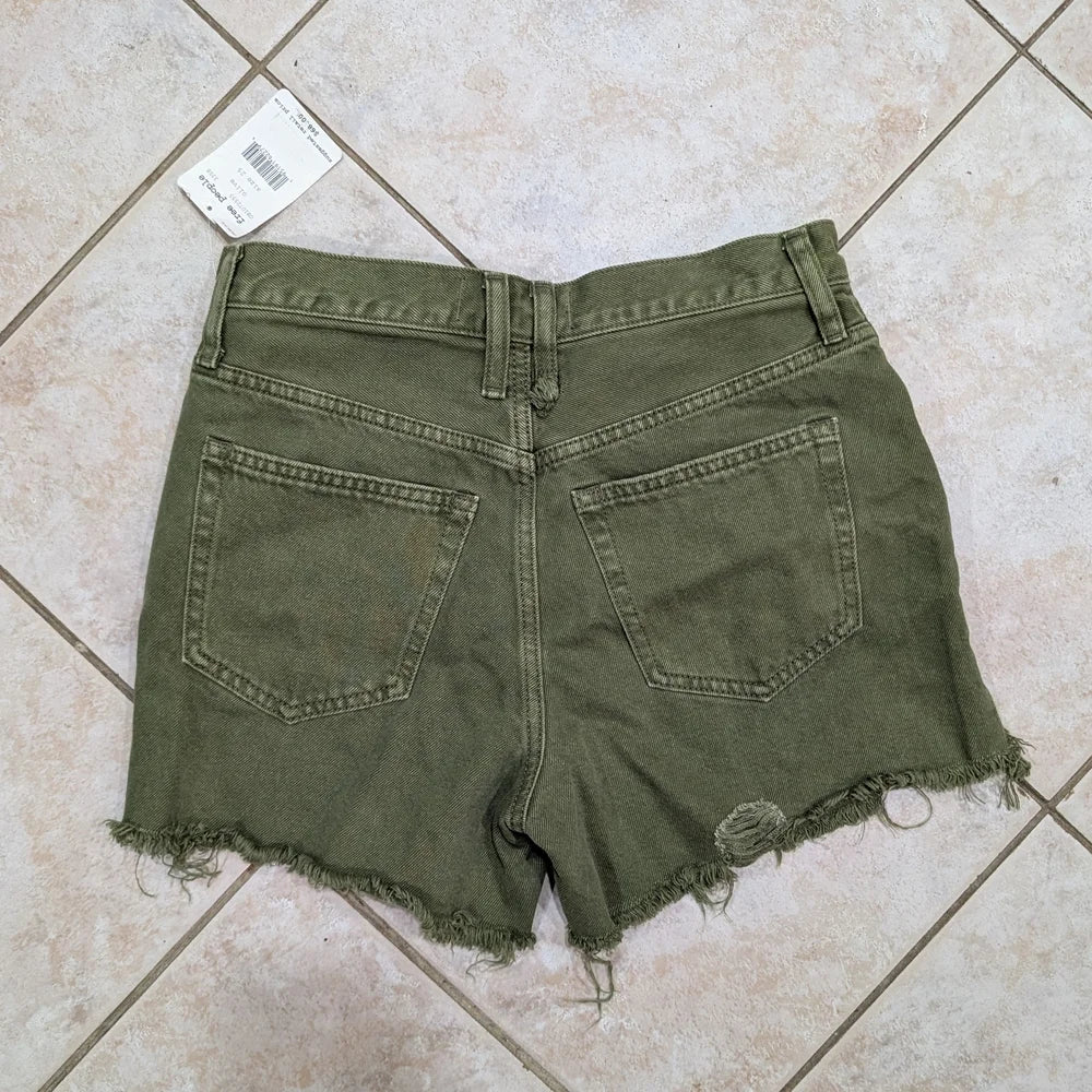 Distressed Olive Denim Shorts 25, New!