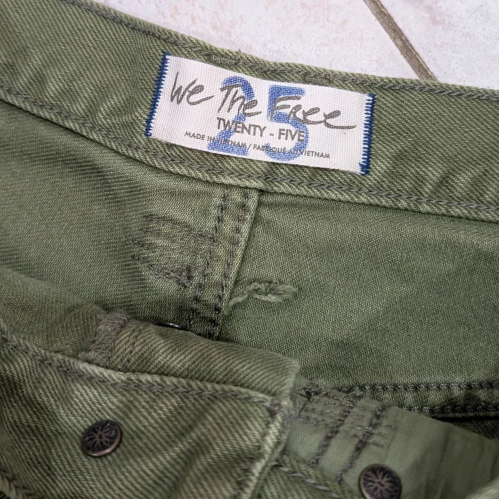 Distressed Olive Denim Shorts 25, New!