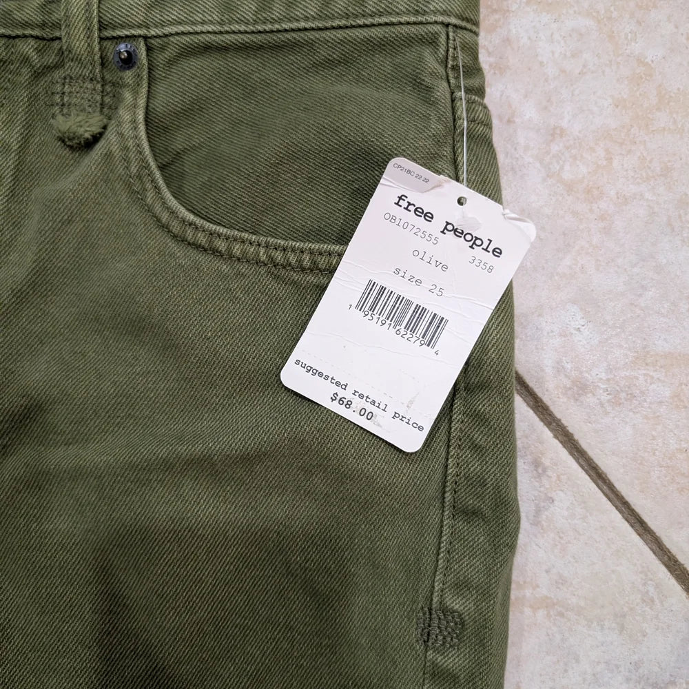 Distressed Olive Denim Shorts 25, New!
