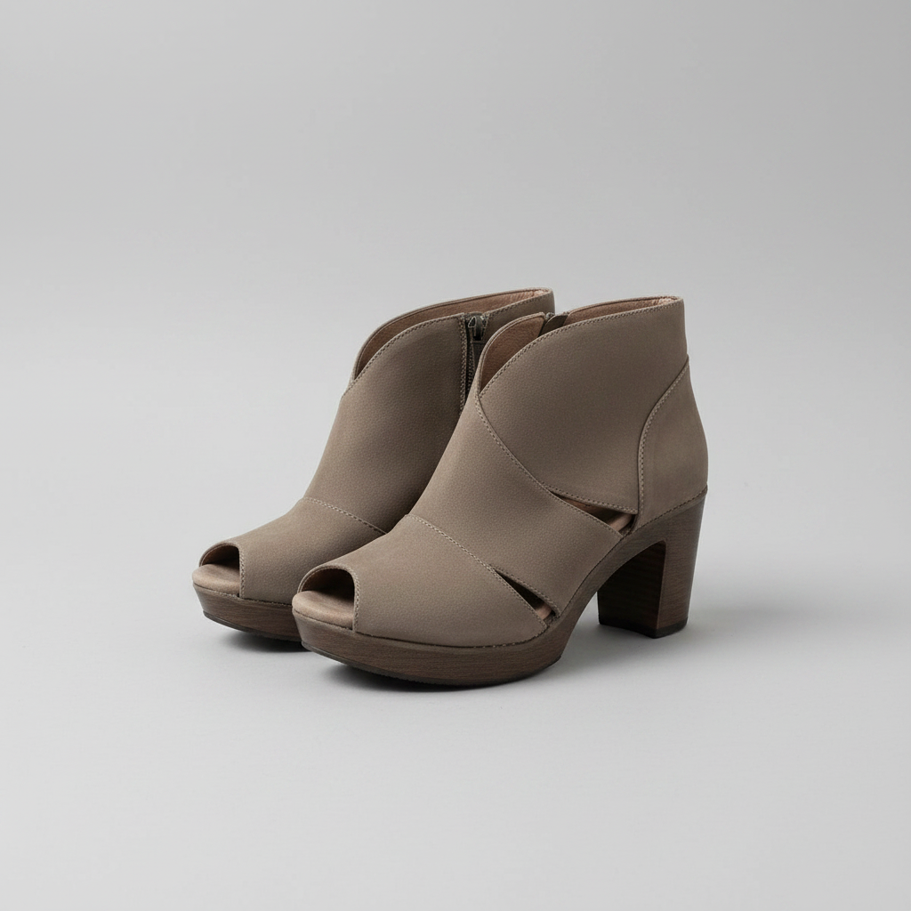 Tan Leather Open-Toe Ankle Booties 38