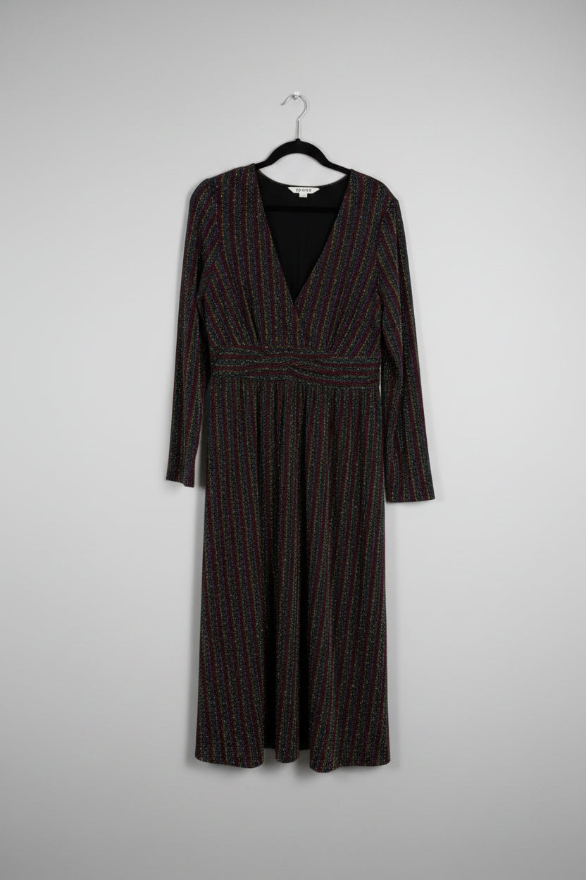 Boden Metallic Stripe Long Sleeve Sweater Dress 14