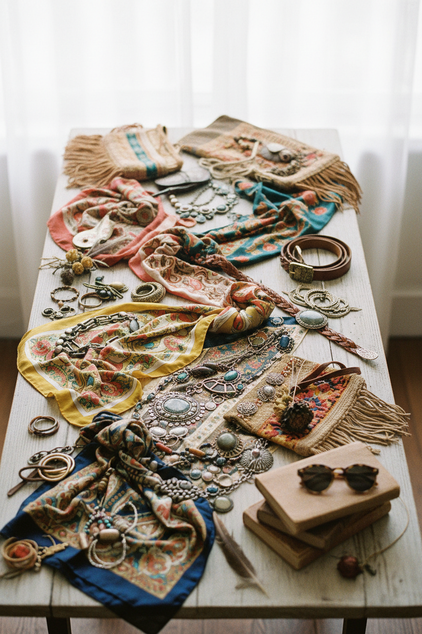 Vintage accessories flat lay